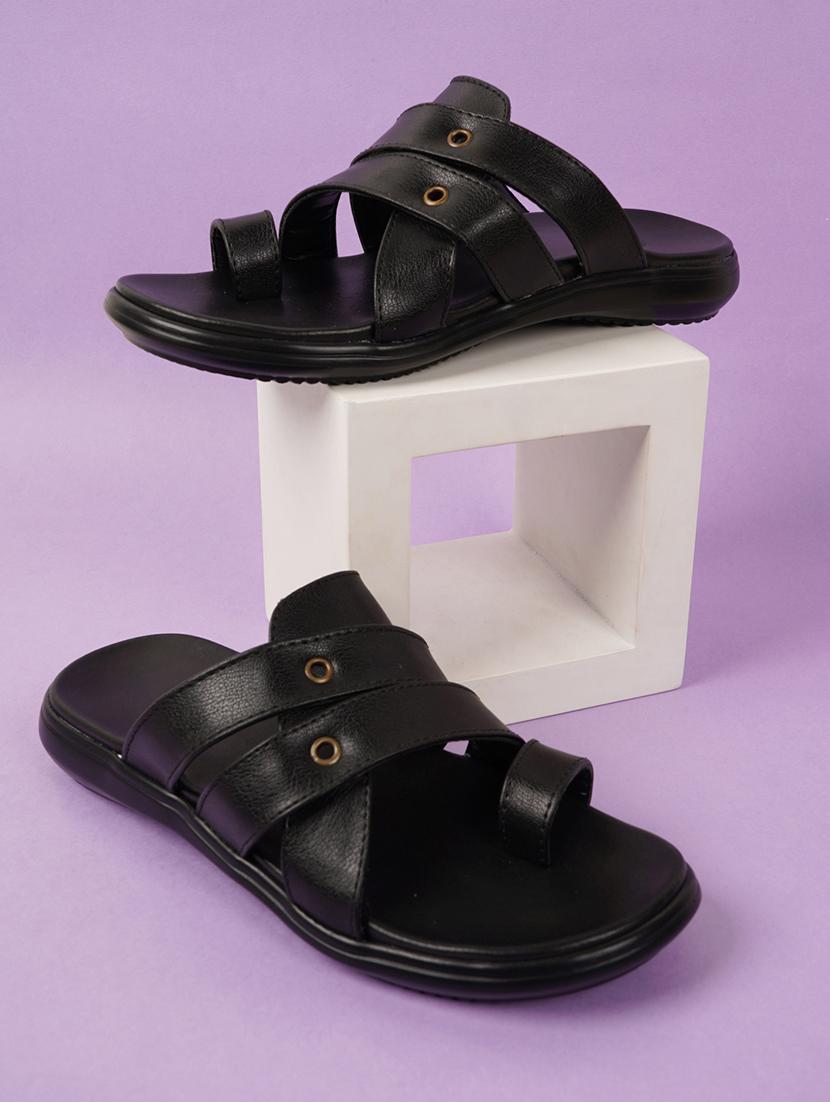 black leatherette slip on flip flops - 21001584 -  Zoom Image - 0