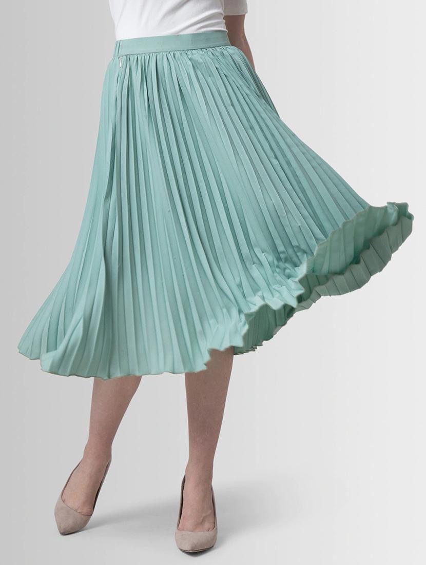 solid green pleated detailed skirt - 21008390 -  Zoom Image - 0