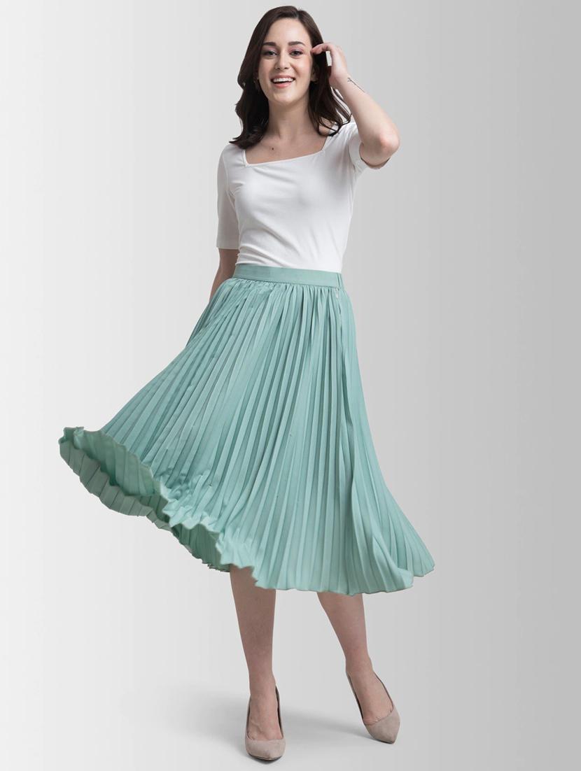 solid green pleated detailed skirt - 21008390 - Standard Image - 5