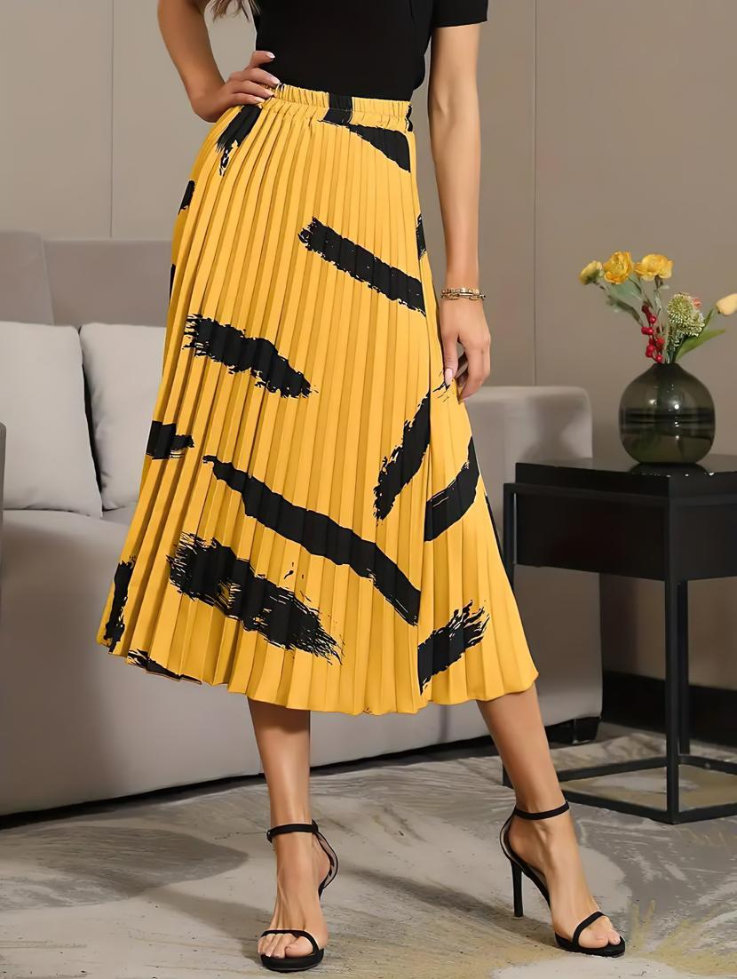 yellow printed pleated detailed skirt - 21008433 -  Zoom Image - 0