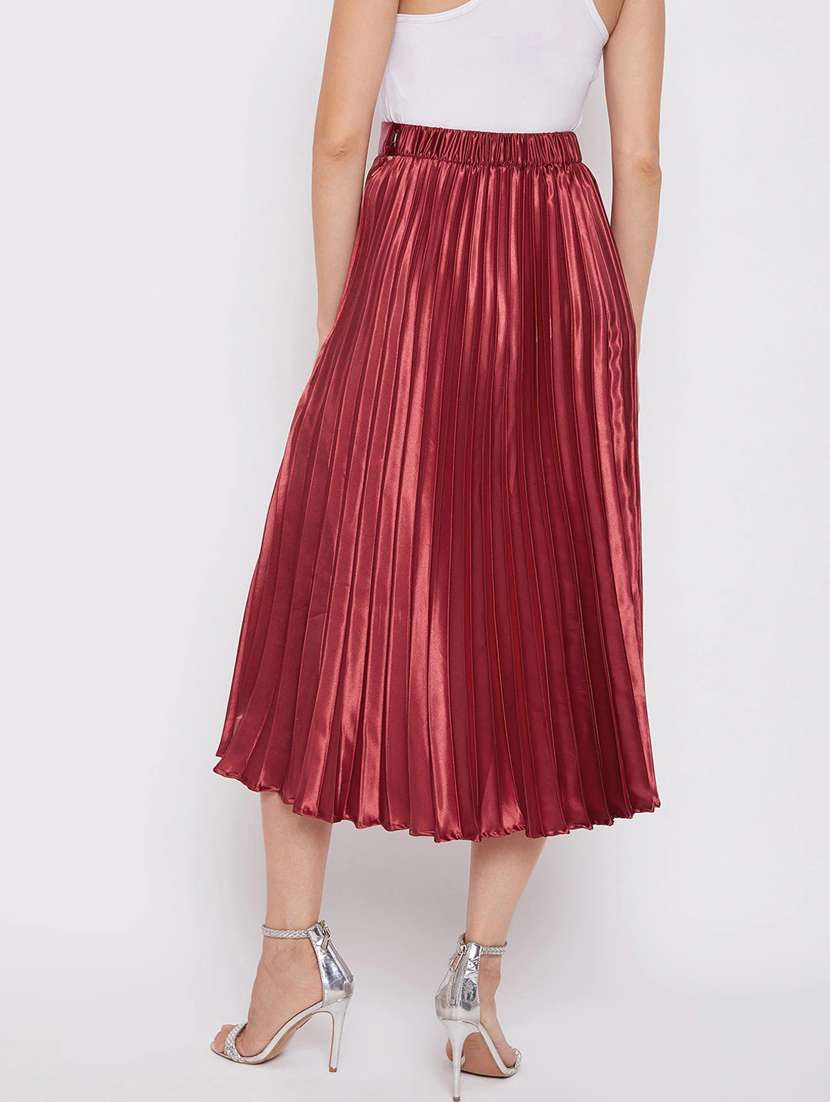 solid maroon pleated detailed skirt - 21008435 -  Standard Image - 3