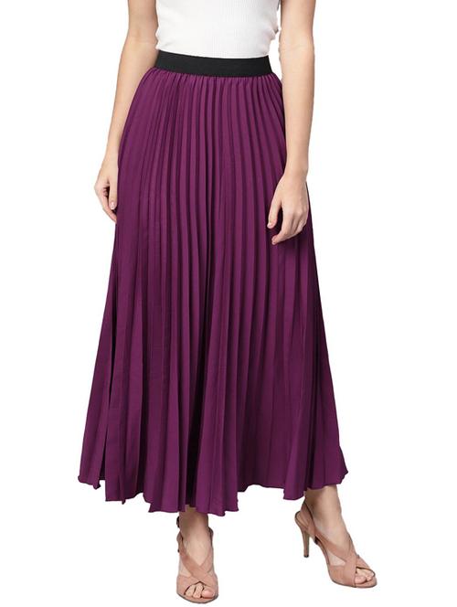 solid purple pleated detailed skirt - 21008447 -  Standard Image - 0