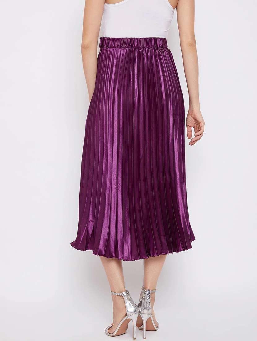solid purple pleated detailed skirt - 21008484 -  Standard Image - 3