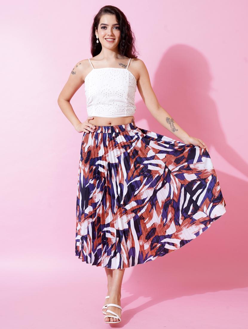 multi coloured printed pleated detailed skirt - 21008500 - Zoom Image - 0