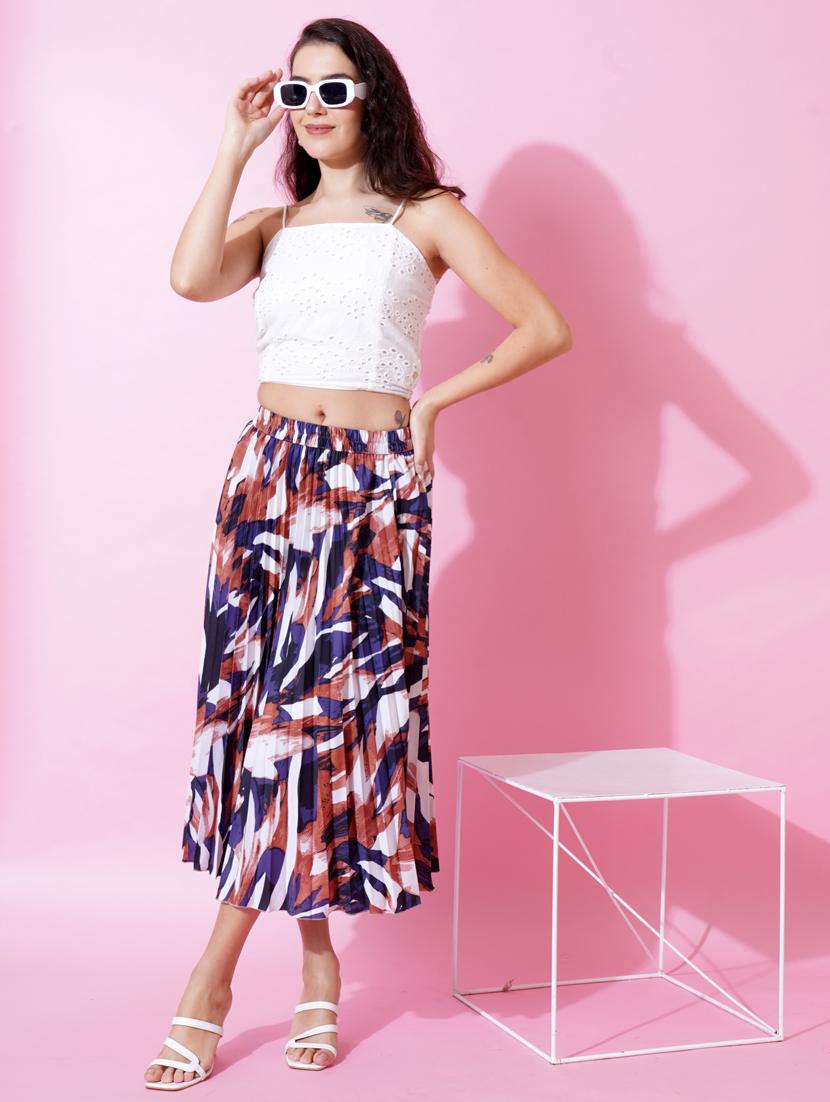 multi coloured printed pleated detailed skirt - 21008500 - Standard Image - 3