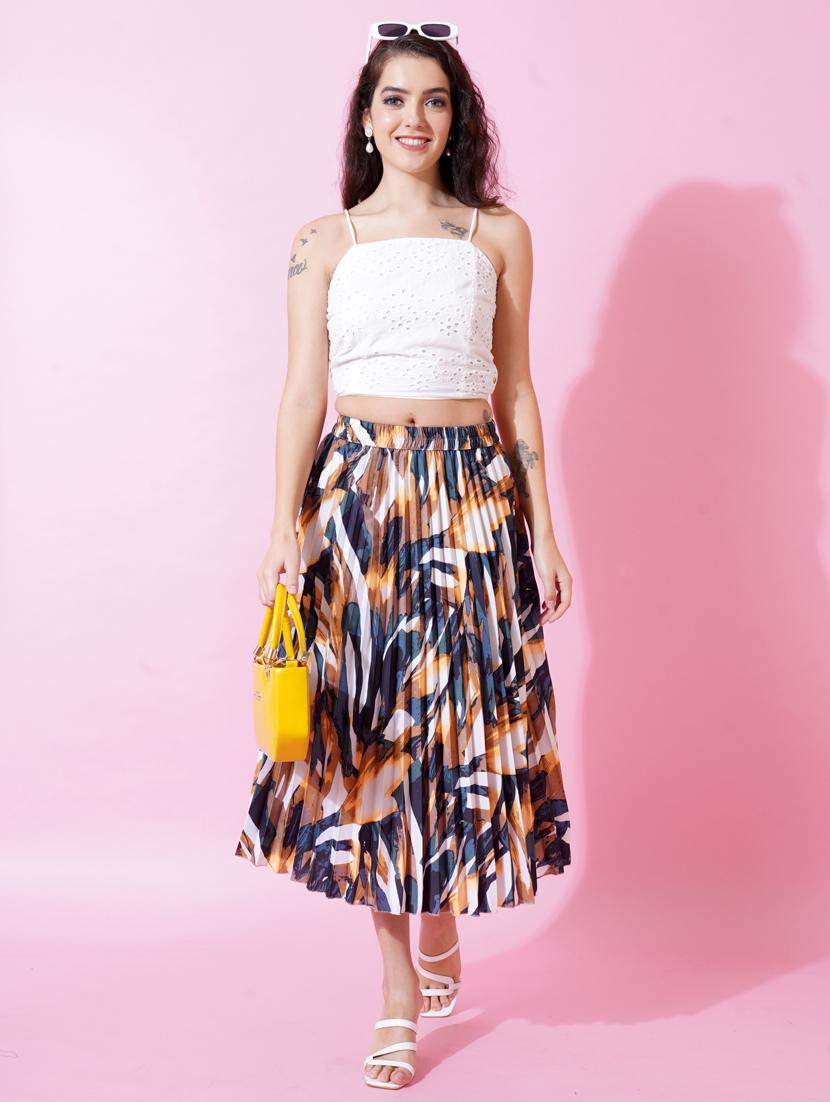 multi coloured printed pleated detailed skirt - 21008502 - Zoom Image - 0
