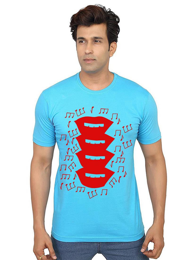 light blue front printed casual t-shirt - 21012956 -  Zoom Image - 0