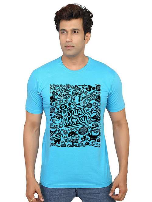 light blue front printed casual t-shirt - 21013409 - Standard Image - 0