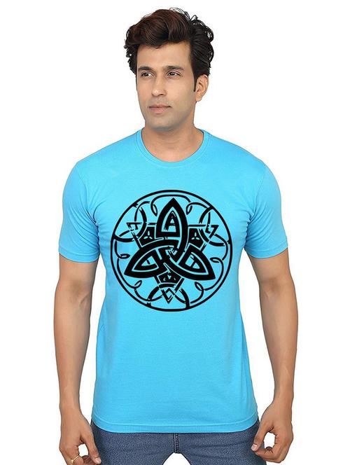 light blue front printed casual t-shirt - 21014116 - Standard Image - 0