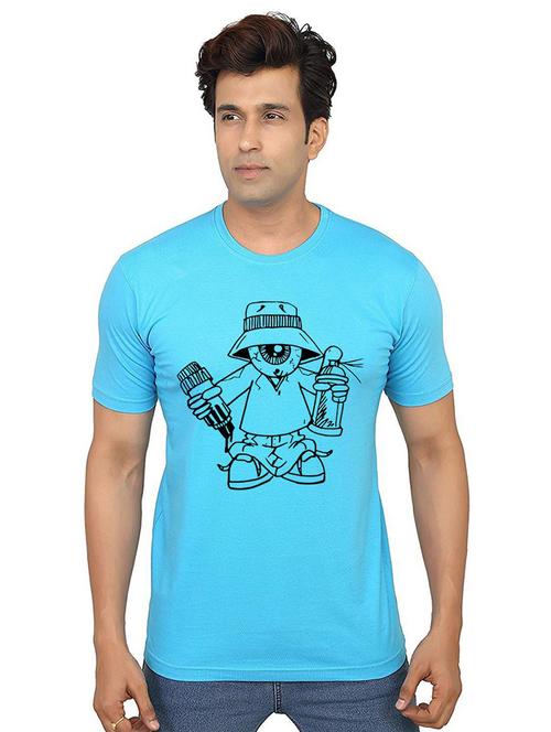 light blue front printed casual t-shirt - 21014152 - Standard Image - 0