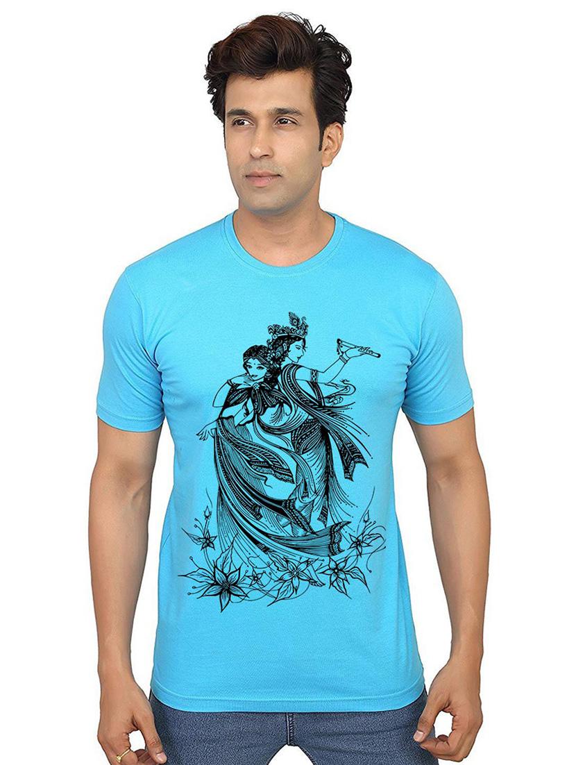 men round neck front print cotton t-shirt