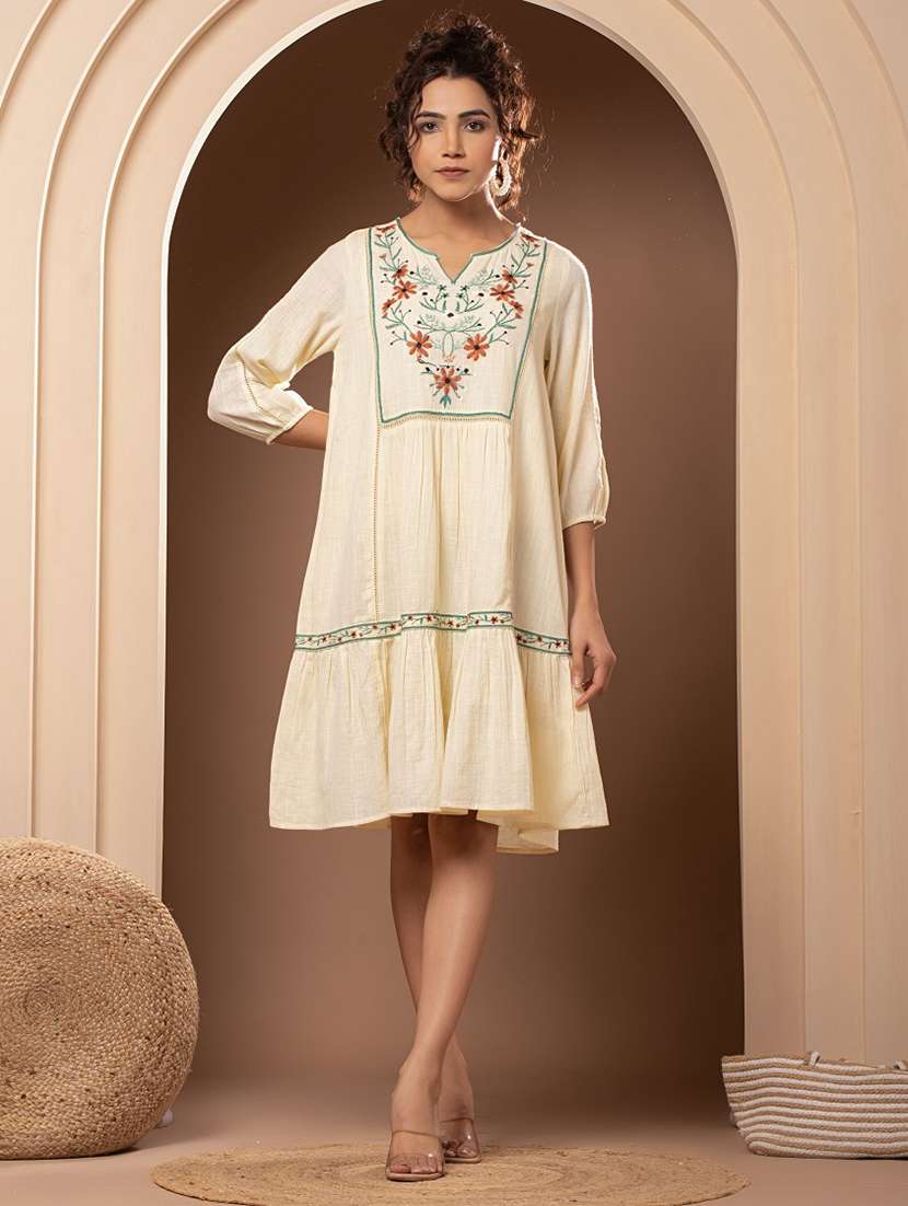 cream embroidered detailed dress