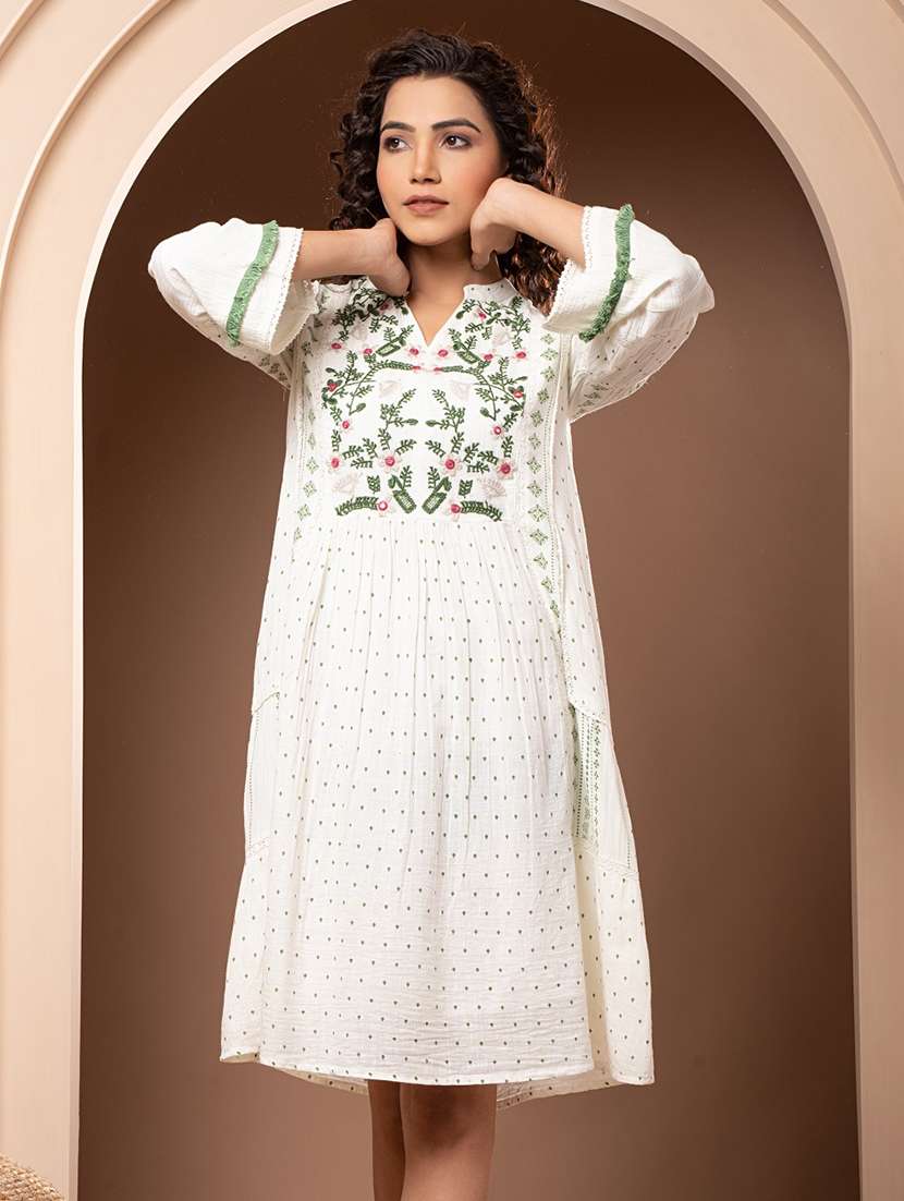 off white printed embroidered detailed dress - 21015927 -  Standard Image - 5