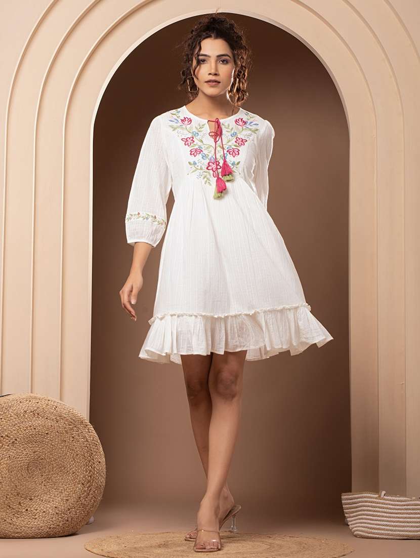 white embroidered detailed dress