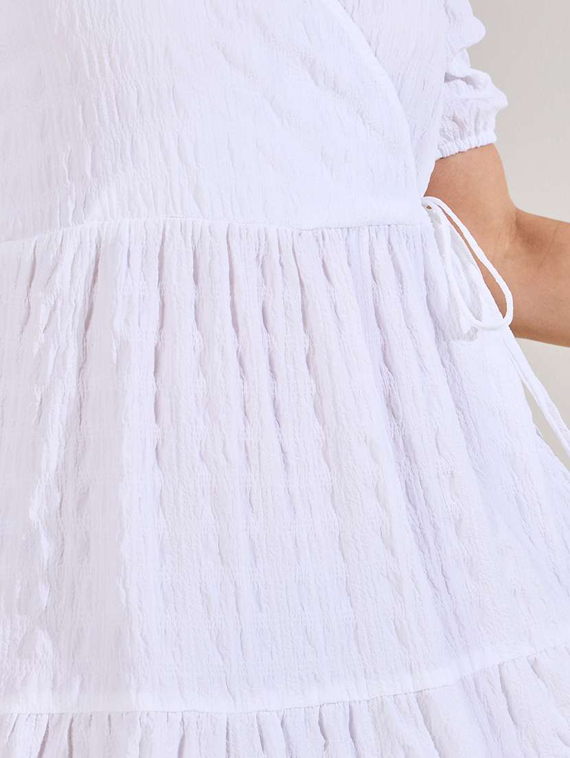 women solid puff sleeves tiered dress - 21015964 - Standard Image - 3