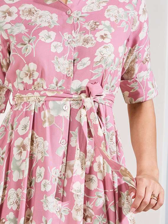 women floral print collared asymmetric dress - 21015977 -  Standard Image - 3