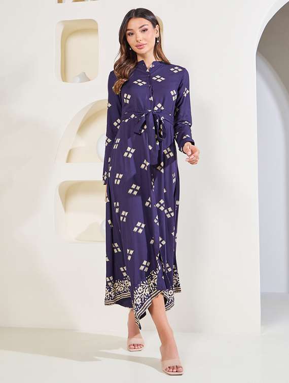 women printed mndrain neck asymmetric dress - 21015979 -  Zoom Image - 0