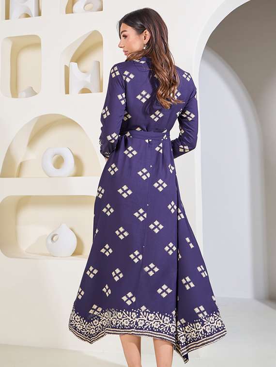 women printed mndrain neck asymmetric dress - 21015979 - Standard Image - 3