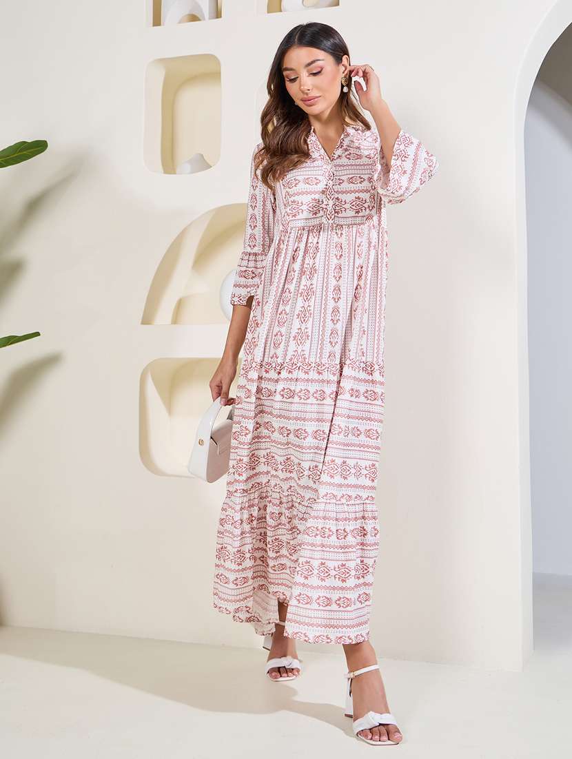 women printed bell sleeves tiered dress - 21015982 -  Zoom Image - 0