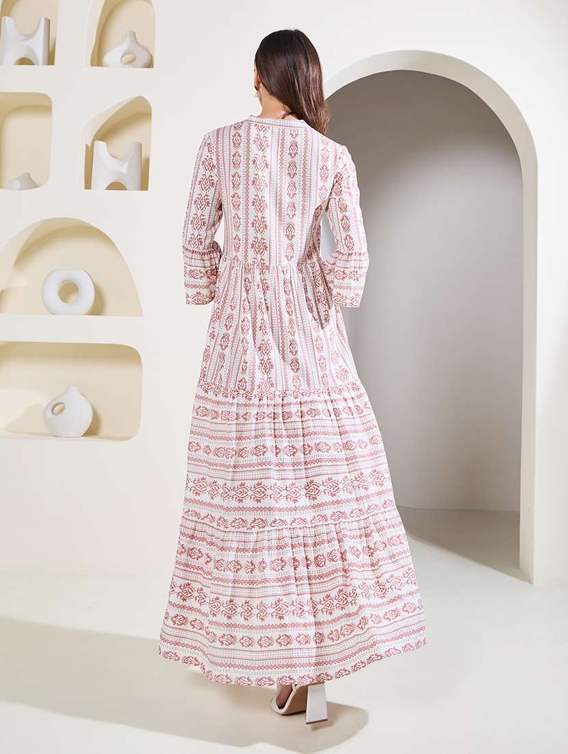 women printed bell sleeves tiered dress - 21015982 -  Standard Image - 3
