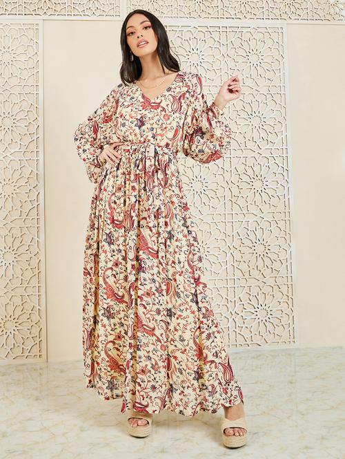 women v-neck printed a-line dress - 21015995 - Standard Image - 0