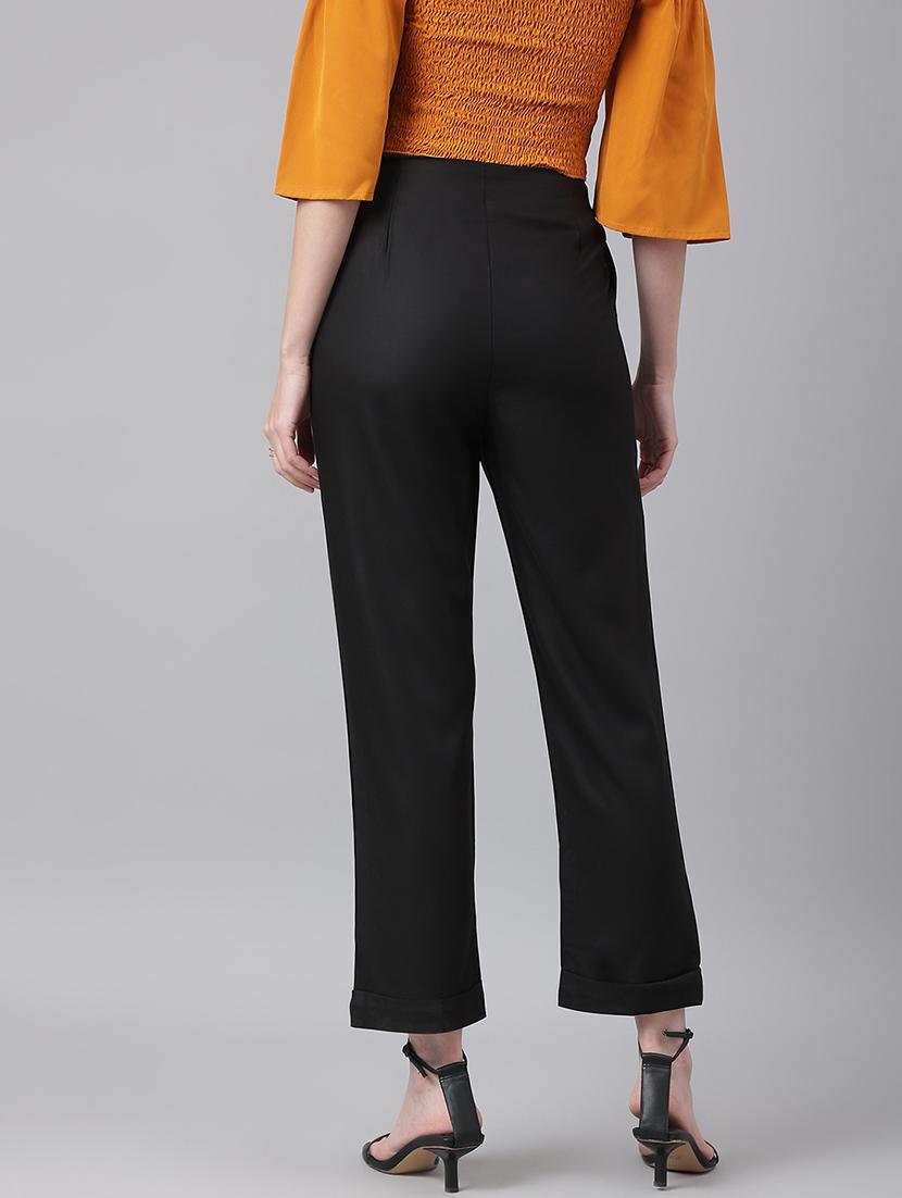 women solid high rise trouser - 21016031 - Standard Image - 3