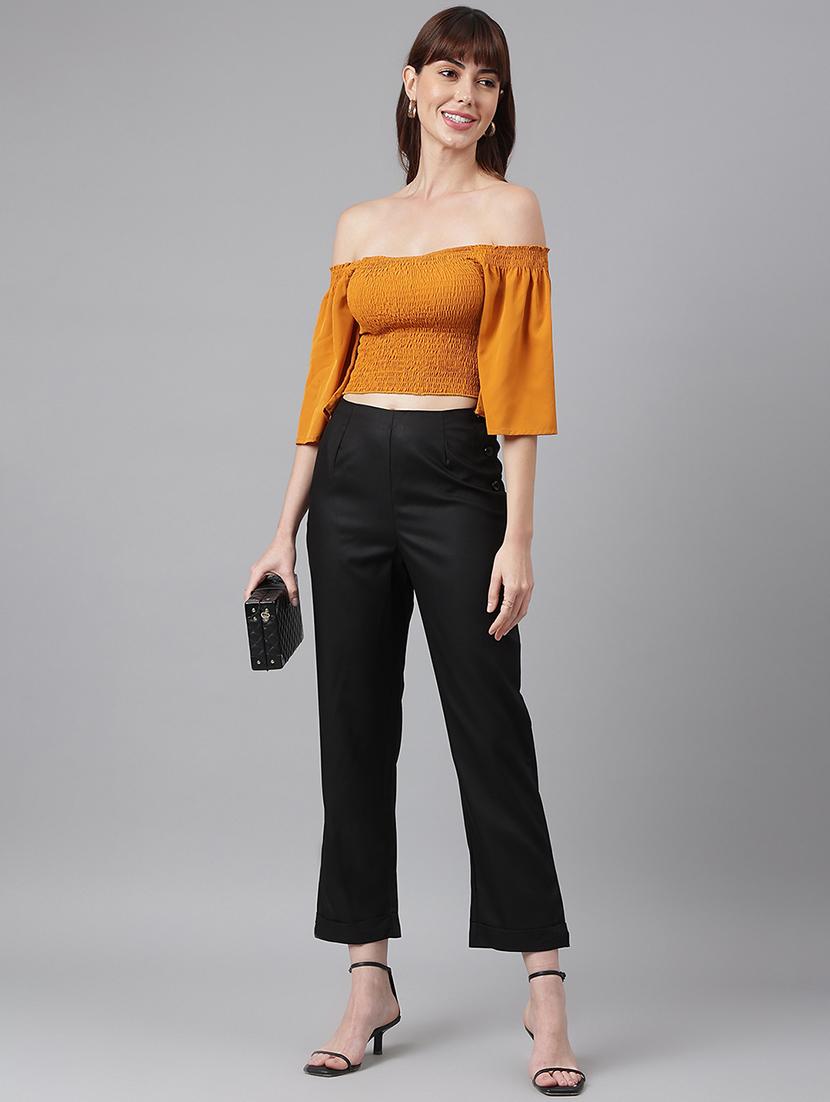women solid high rise trouser - 21016031 - Standard Image - 5