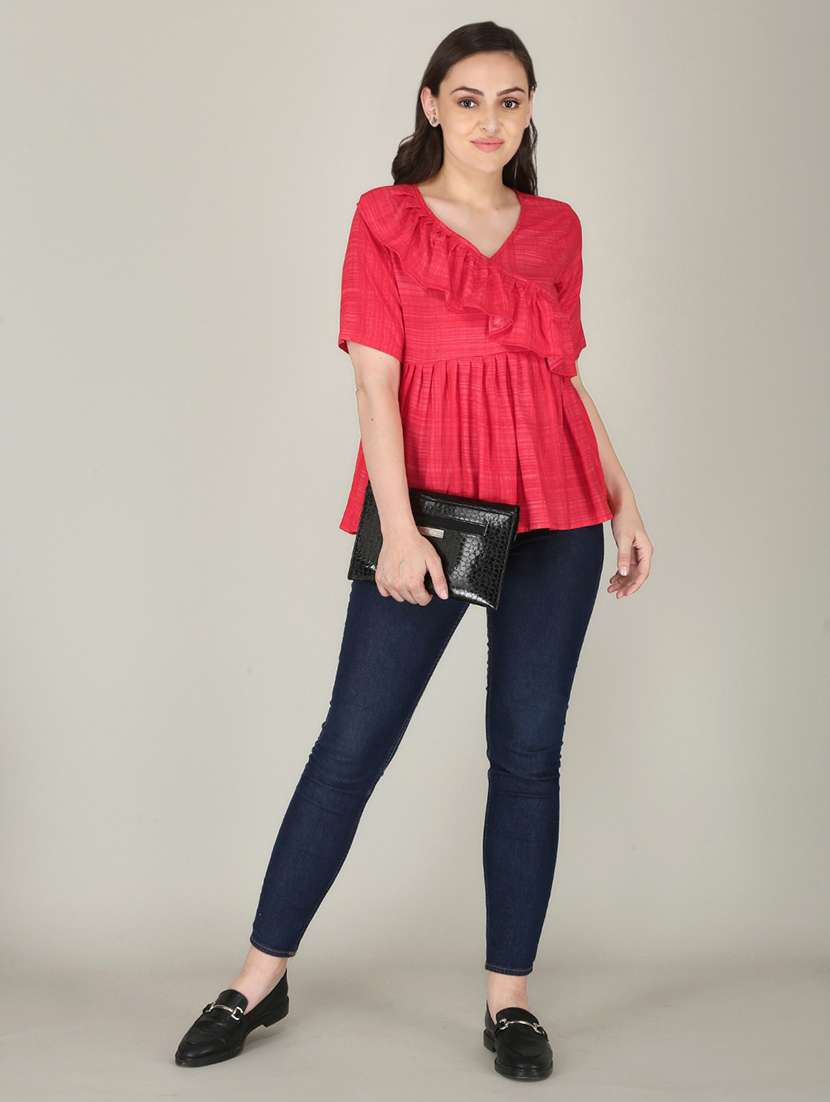 pink checked printed peplum top - 21016428 - Standard Image - 3