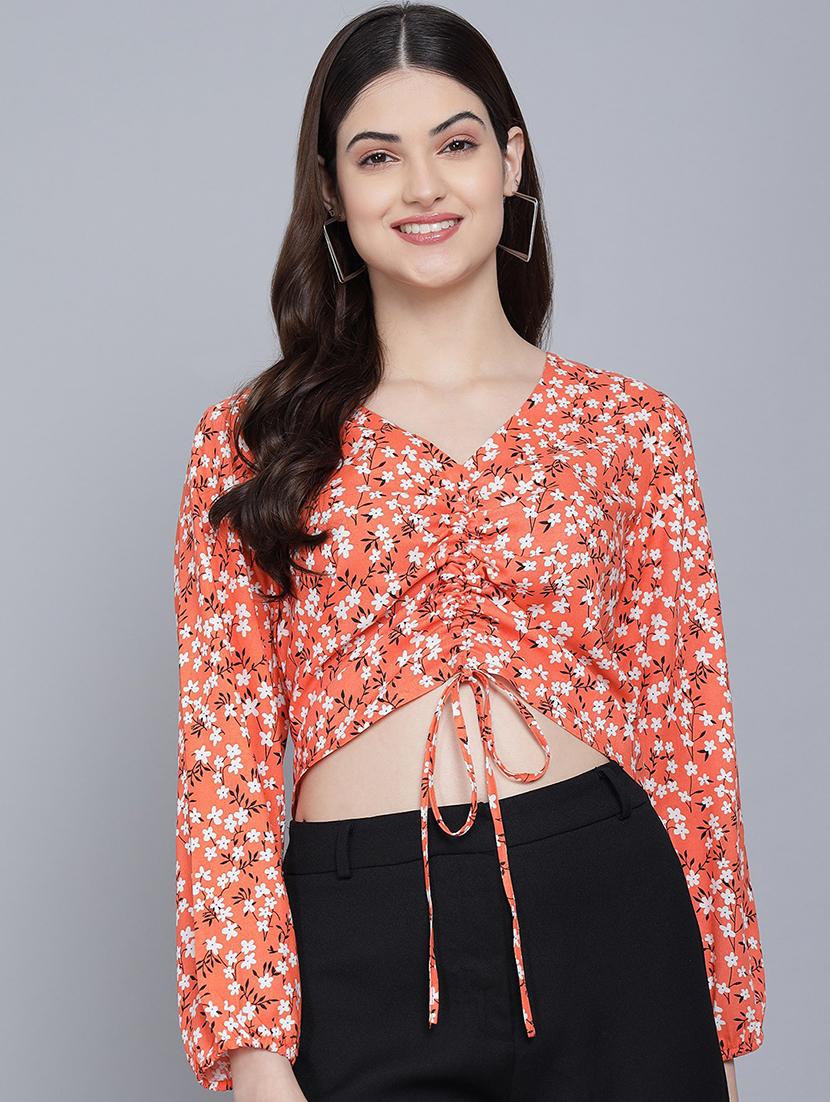 women orange floral printed crop top - 21016456 -  Zoom Image - 0