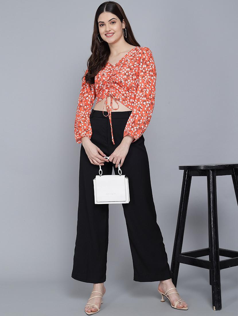 women orange floral printed crop top - 21016456 - Standard Image - 3