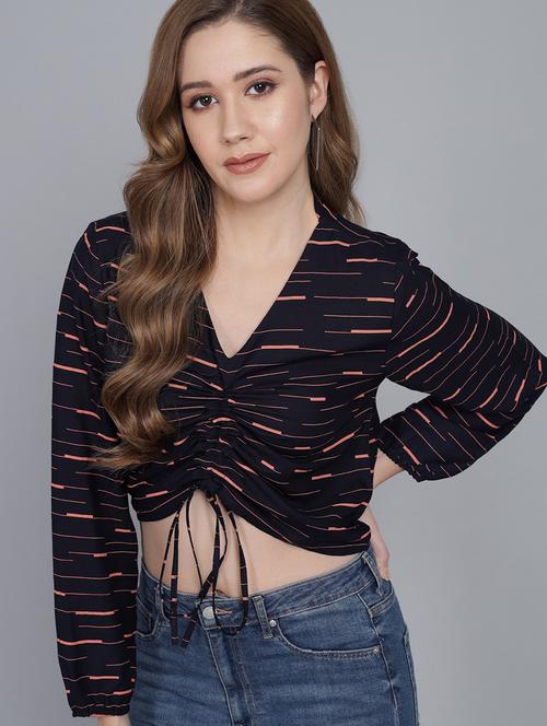 dark blue viscose crop top - 21016459 -  Standard Image - 0