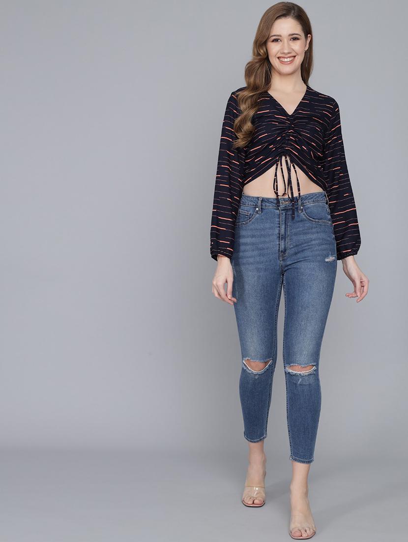 dark blue viscose crop top - 21016459 - Standard Image - 3