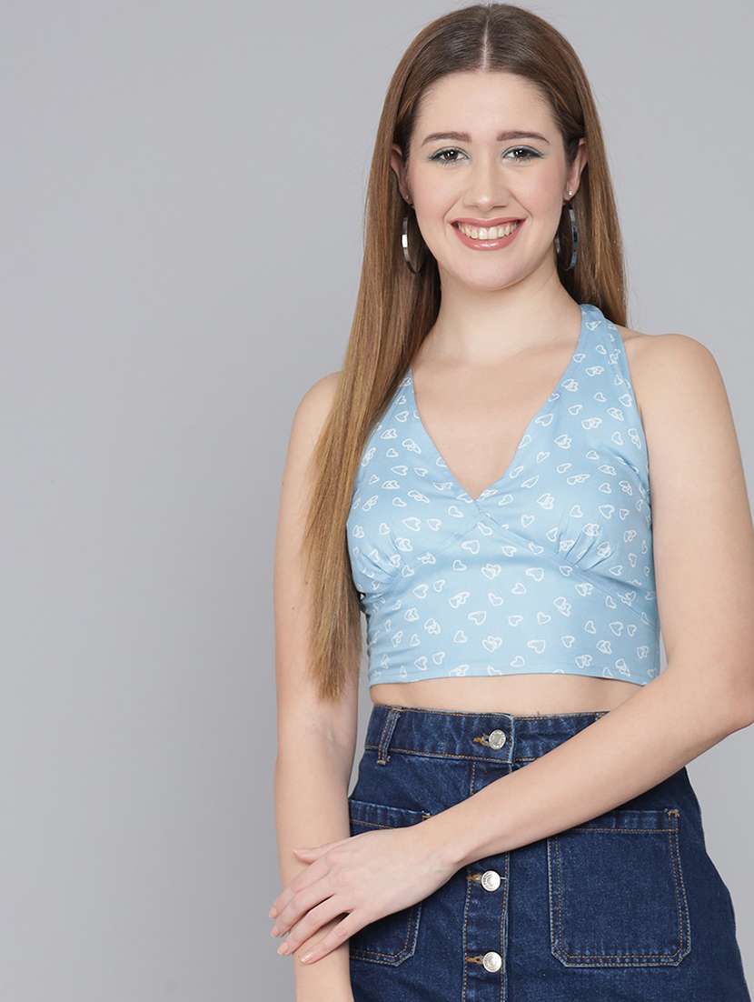 purist blue printed casual crop top
