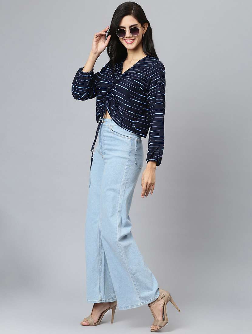 navy blue viscose crop top - 21016489 -  Standard Image - 3