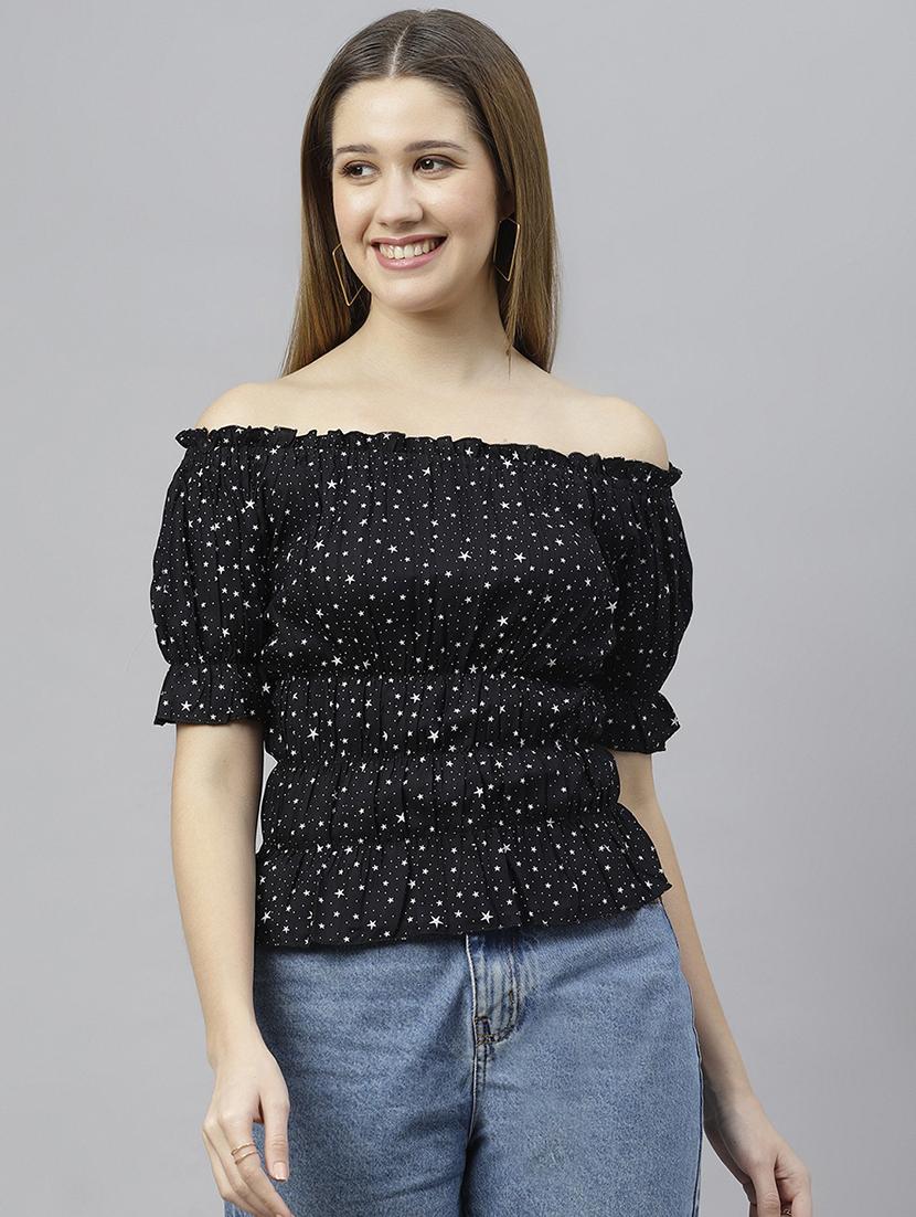 black printed detailed casual top