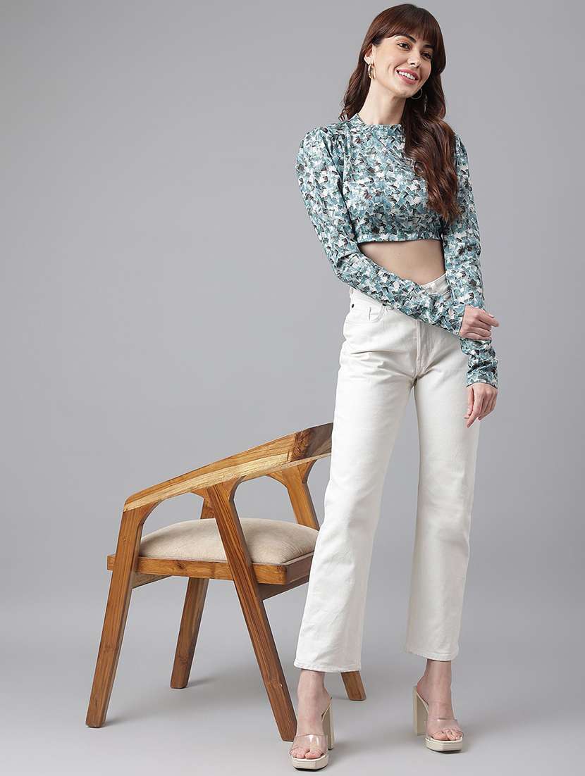 light blue printed detailed crop top - 21016502 - Standard Image - 3