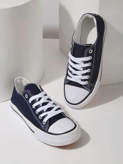 navy canvas laceup casual shoes - 21016580 -  Standard Image - 0