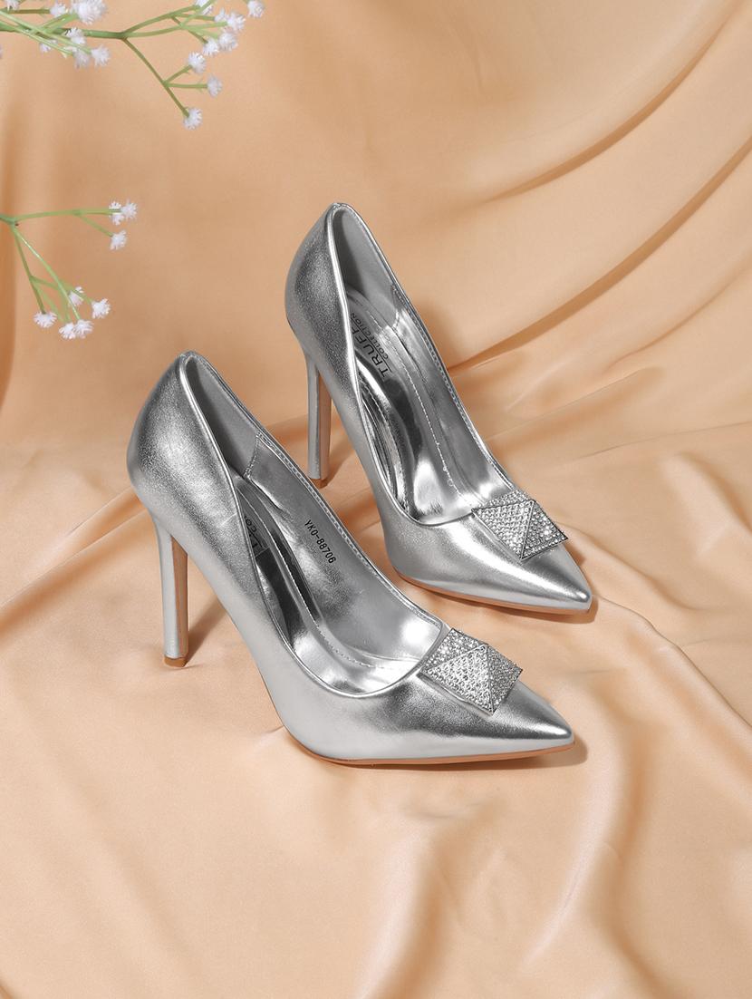 silver pu slip on sandals - 21016586 - Zoom Image - 0