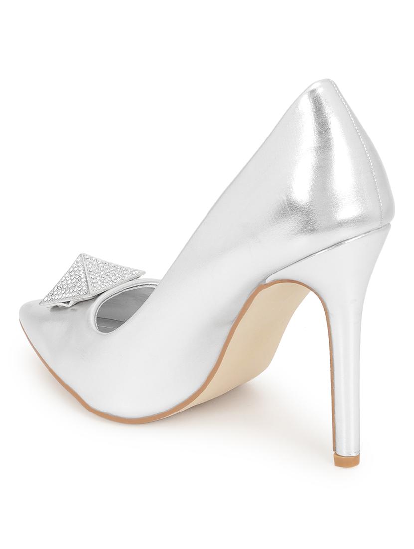 silver pu slip on sandals - 21016586 - Standard Image - 3