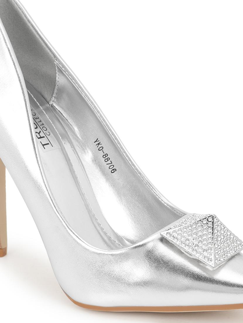 silver pu slip on sandals - 21016586 - Standard Image - 5