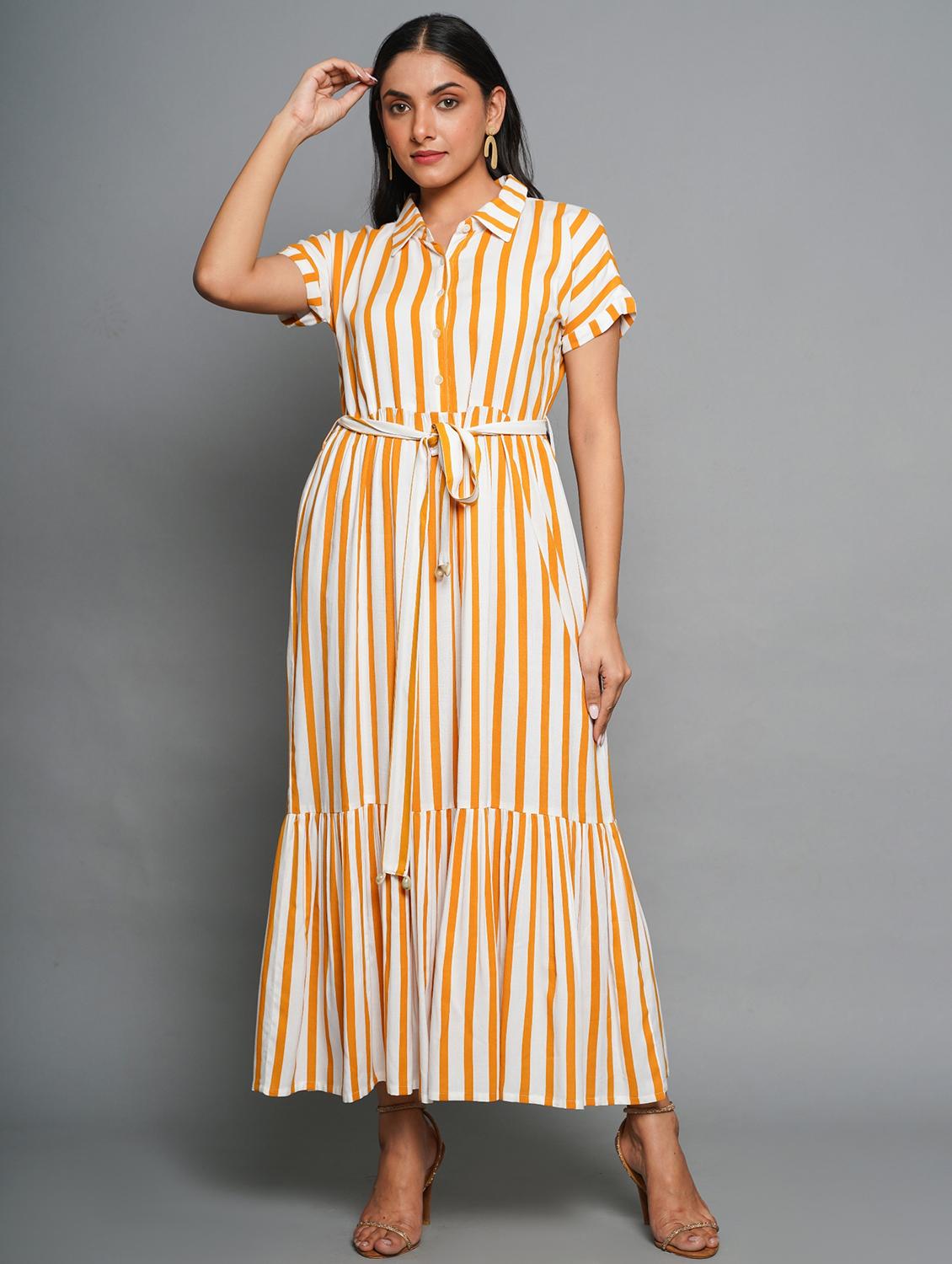 women white stripes a-line dress