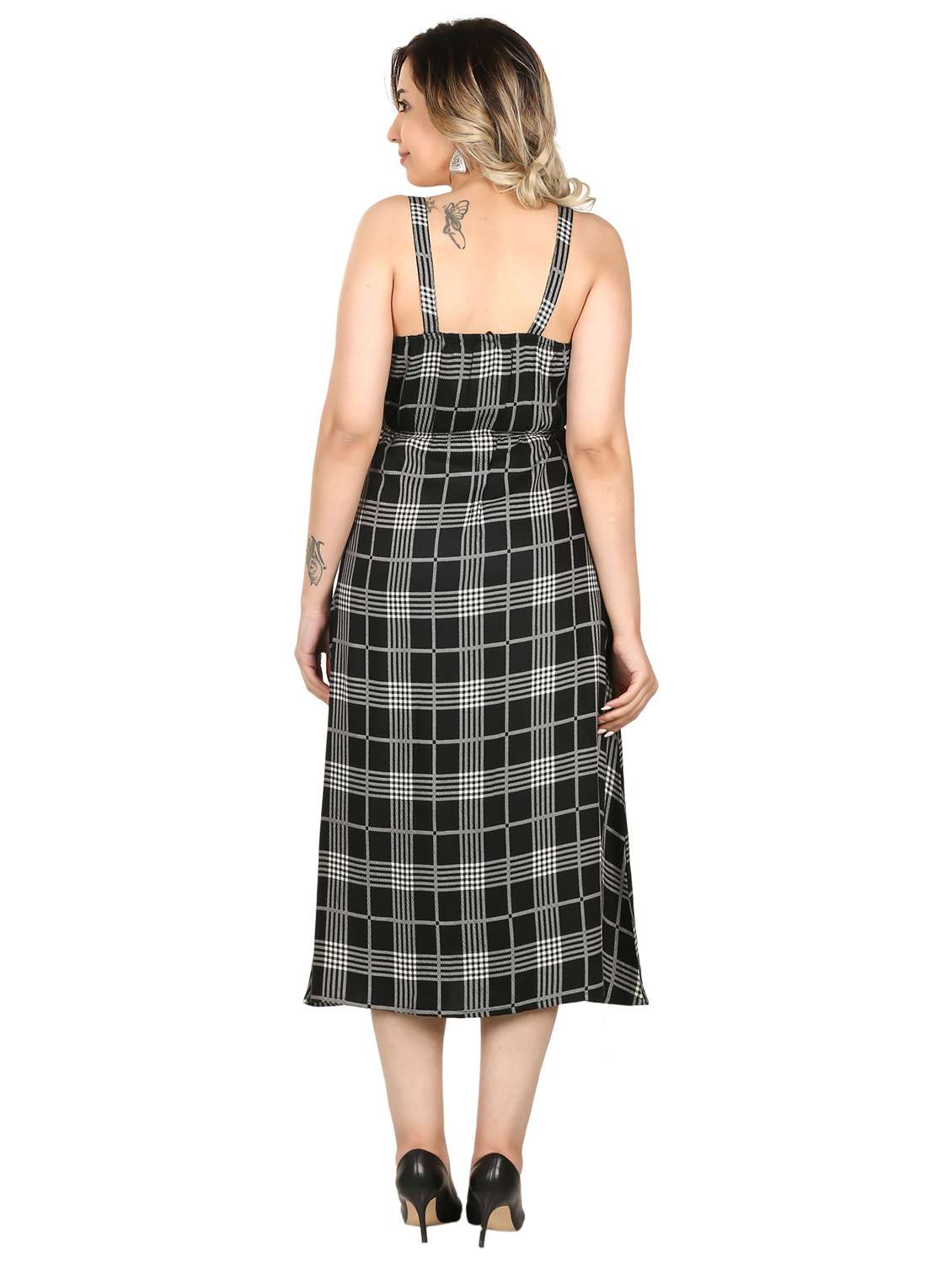 women sleeveless checks a-line dress - 21016639 -  Standard Image - 3