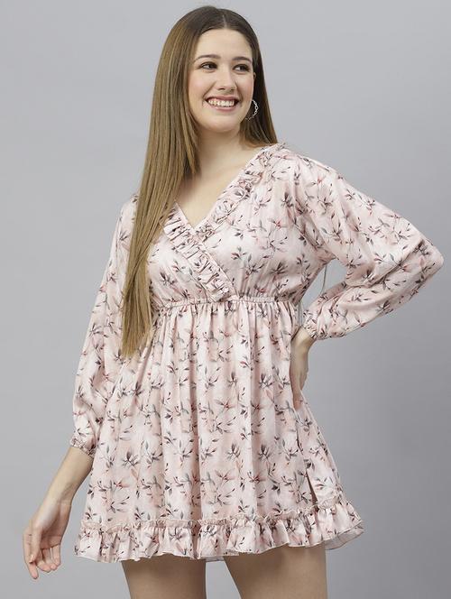 women pink printed fit & flare dress - 21016647 - Standard Image - 0