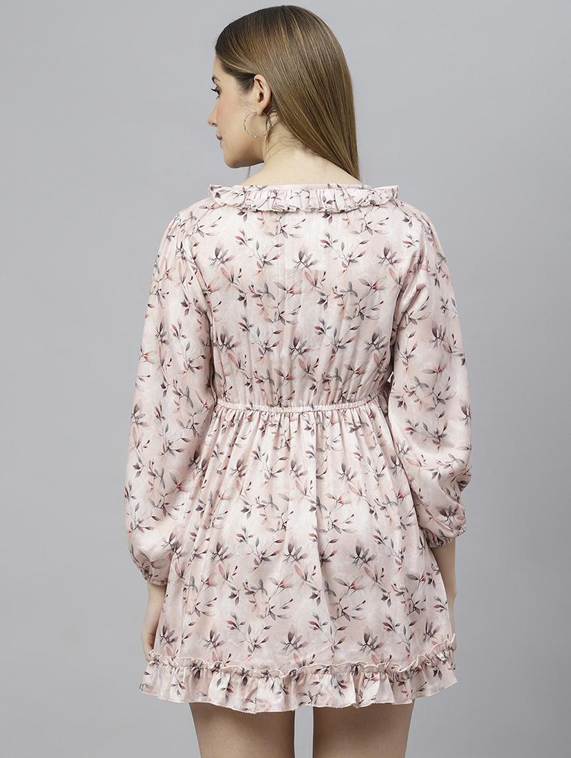 women pink printed fit & flare dress - 21016647 - Standard Image - 3