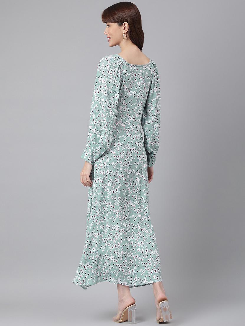 women light blue floral printed fit & flare dress - 21016649 - Standard Image - 3