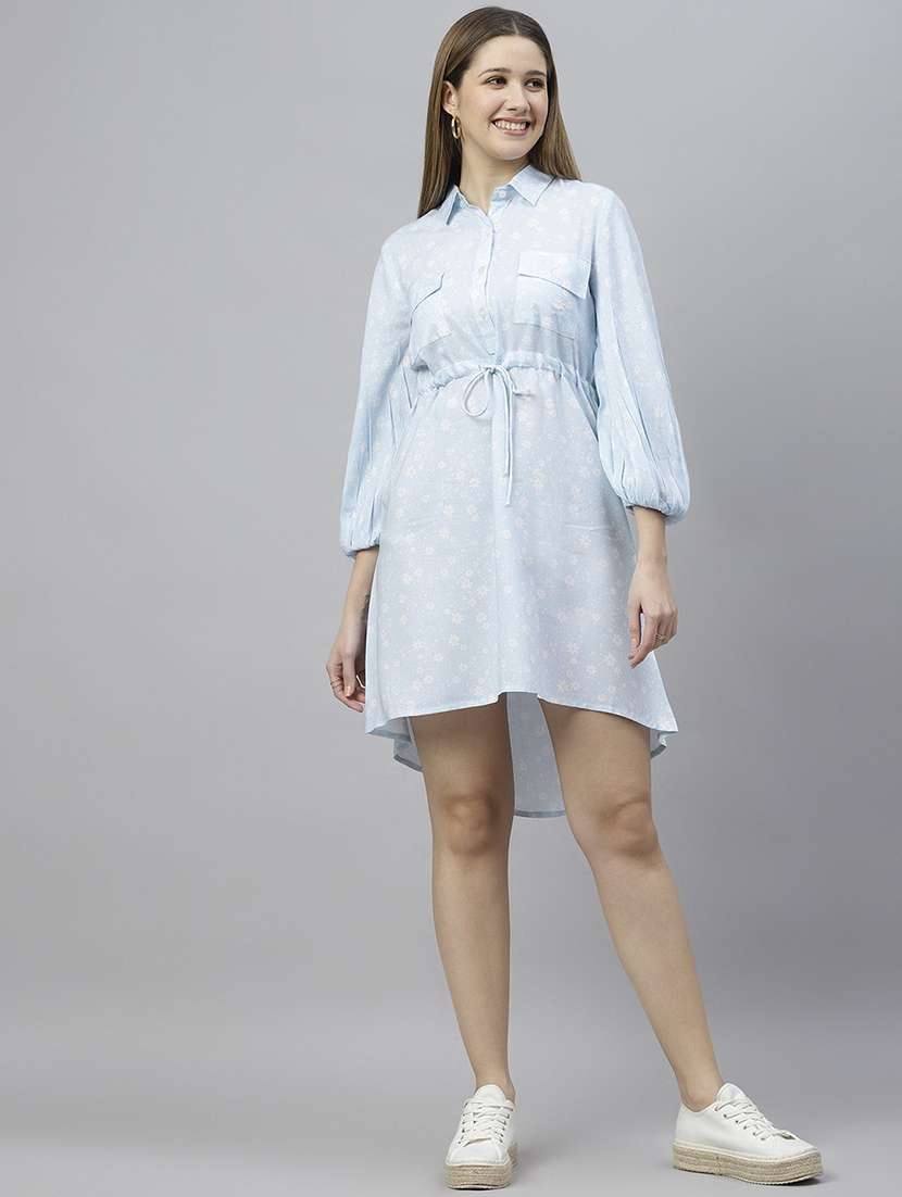women light blue printed fit & flare dress - 21016650 - Zoom Image - 0