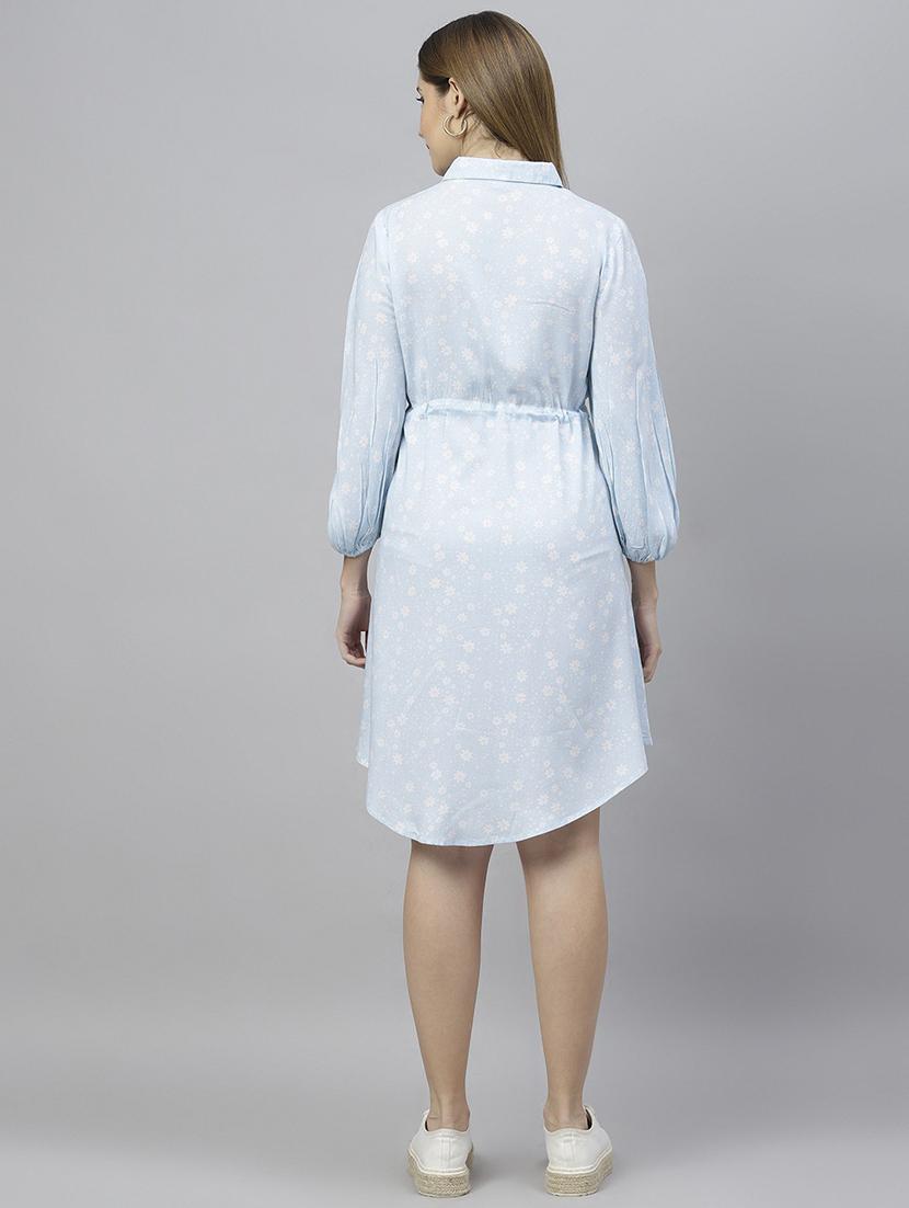 women light blue printed fit & flare dress - 21016650 - Standard Image - 3