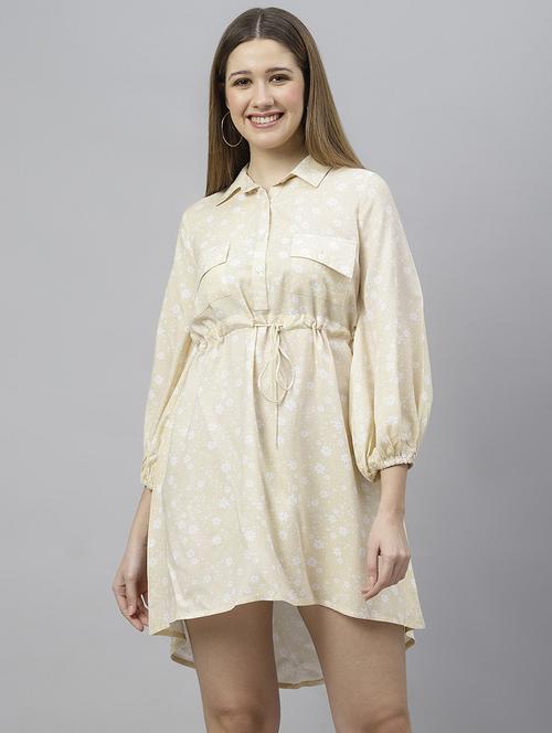 yellow floral printed high low detailed dress - 21016651 - Standard Image - 0