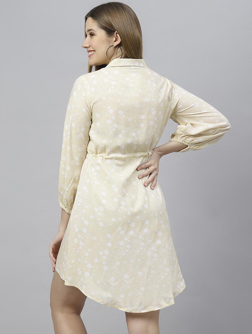 yellow floral printed high low detailed dress - 21016651 - Standard Image - 3
