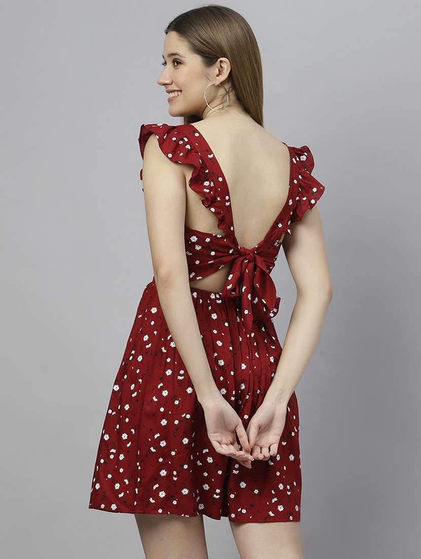 maroon floral printed detailed dress - 21016655 - Standard Image - 3